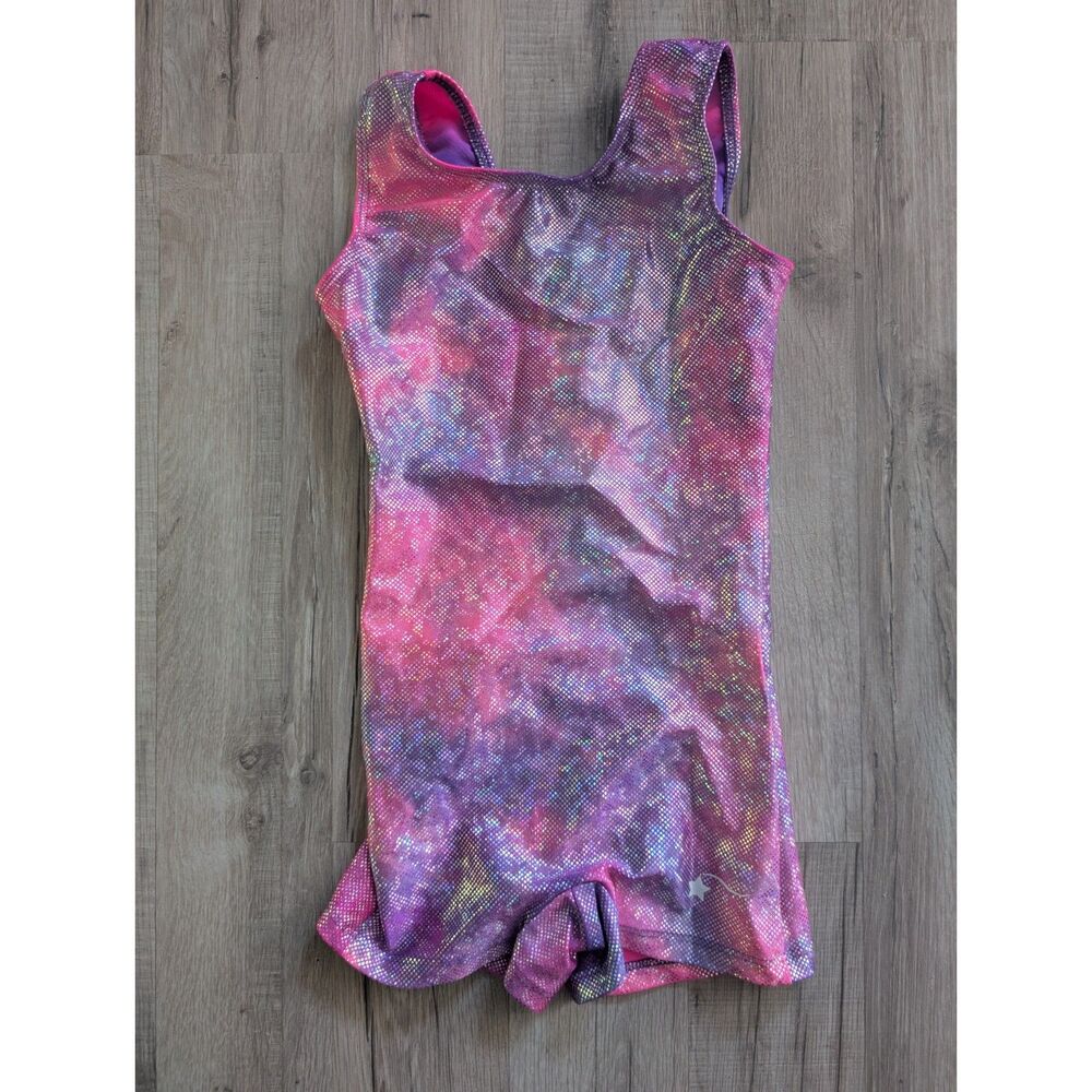 Destira Purple Pink Glitter Cosmic Sparkle Gymnastics Unitard, Small (V8)